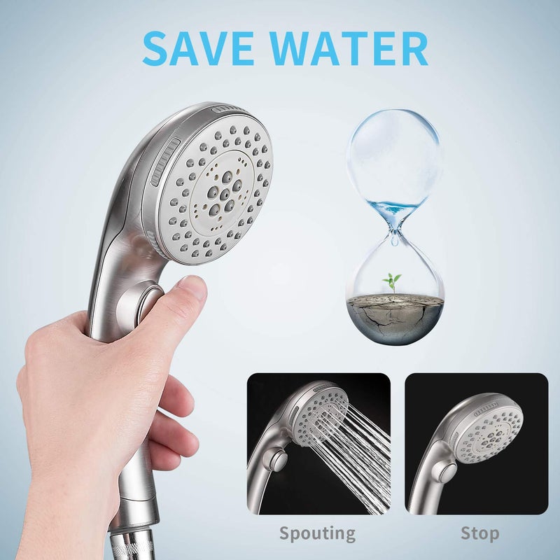 DOILIESE Shower Head, High Pressure 6 Setting Shower Head Hand-Held with ON/OFF Switch and Spa Spray Mode - Shower Heads with Handheld Spray High Pressure - Brushed Nickel - Image 3